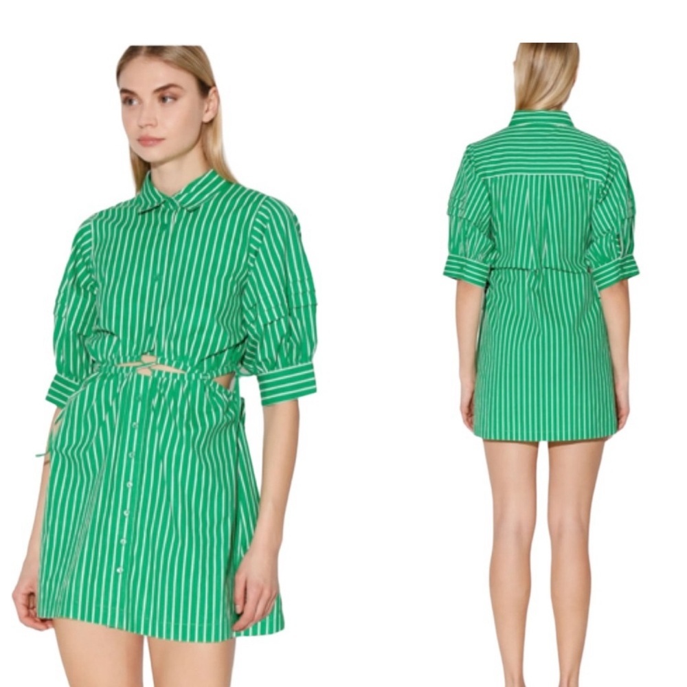 Walter Baker Cut Out Midriff Cotton Meera Dress Green Kelly Stripe| Medium
